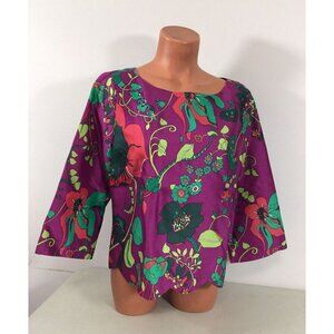 Jules Reid Floral Silk Blouse Top Womens 10
